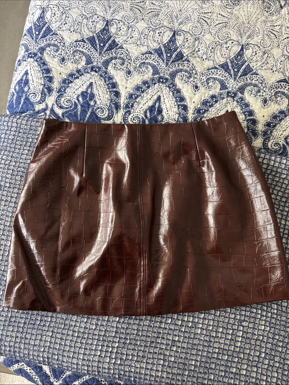 Faux Croc Mini Skirt - Brown
